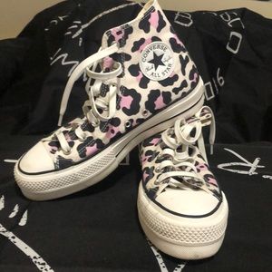 Converse All Star High Top Sneakers in Pink and Black Cow Print